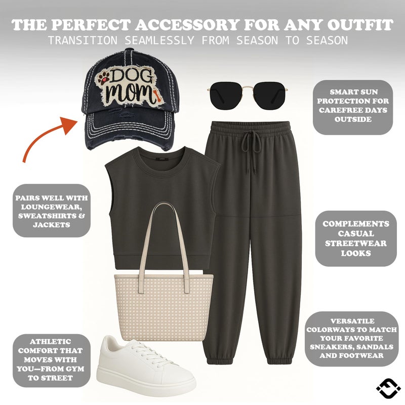 Funky Junque Distressed Baseball Cap Vintage Women Dad Hat - Dog Mom Patch (Black) - Image 5